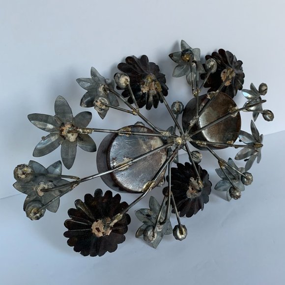 Metal Floral Double Tea Light Candle Holder Flowers Sculpture - Picture 11 of 11